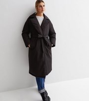New Look Black Revere Collar Belted Long Puffer Jacket